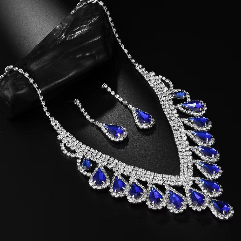Rhinestone Crystal Jewelry Set Shining Necklace Bridal Earrings Banquet