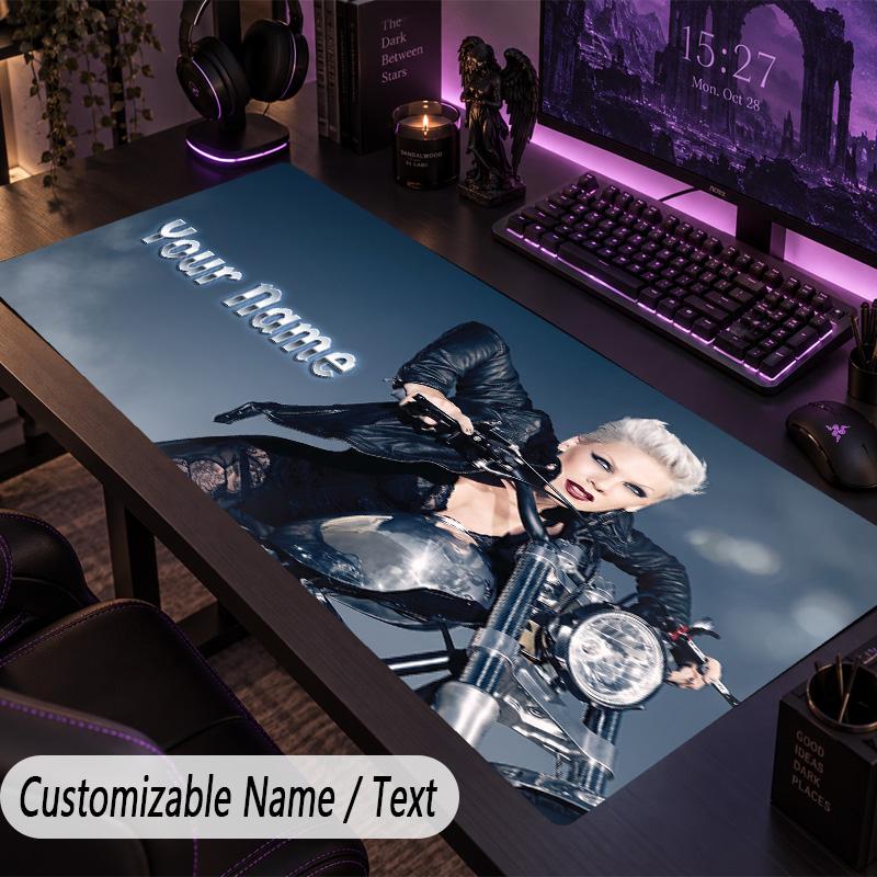 Custom Text Big Mousepad, Extended Desk Pad For Laptop Work GameP!nk singer