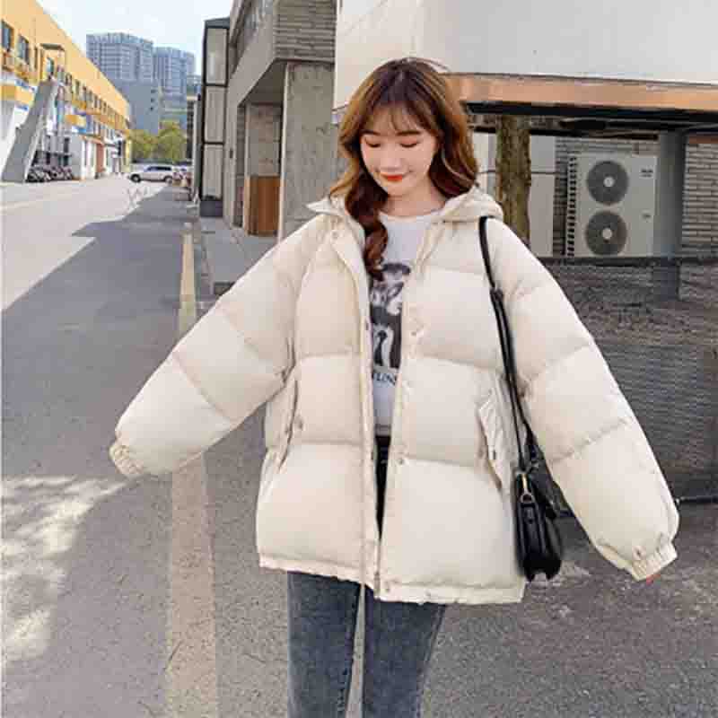 Женское зимнее хлопковое пальто с капюшоном, короткая парка, теплое пальто, ветрозащитный утолщенный уличный пуховик, однотонный цвет