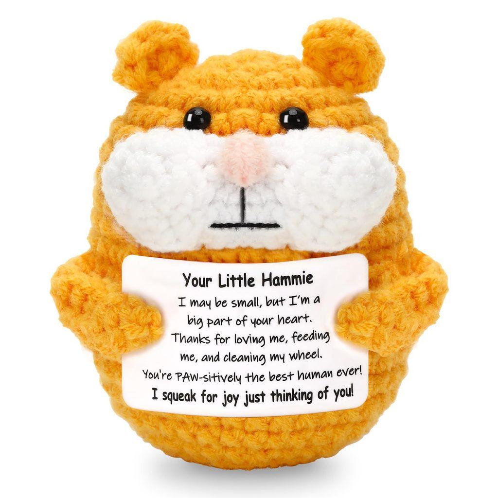 Хомяк Позитивный Вязаный Крючком Животные Кукла С Открыткой Настольное Украшение Эмоциональная Поддержка Ручная Работа Вязаная Игрушка Для Поднятия Настроения