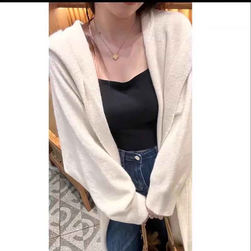Korean Style Hooded Knit Cardigan: Long, Loose, Slimming Outerwear for Spring/Summer
