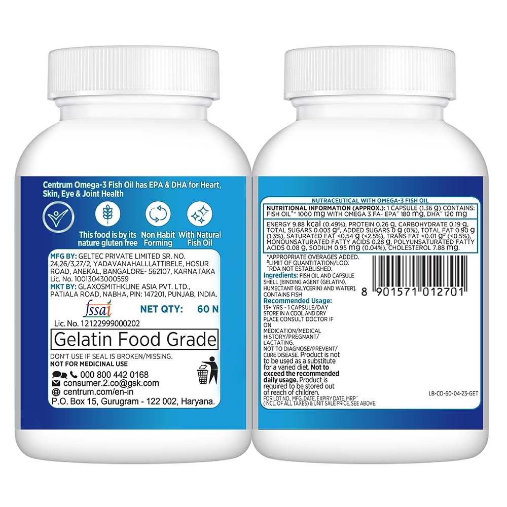 Рыбий жир Омега-3 (60 кап, 1,36 г), Omega-3 Fish Oil,  Centrum