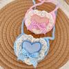 Cute Dog Lace Bandana Heart Design Puppy Cat Bib Scarf with Bow Knitted Saliva Towel for Small Medium Dogs Cats