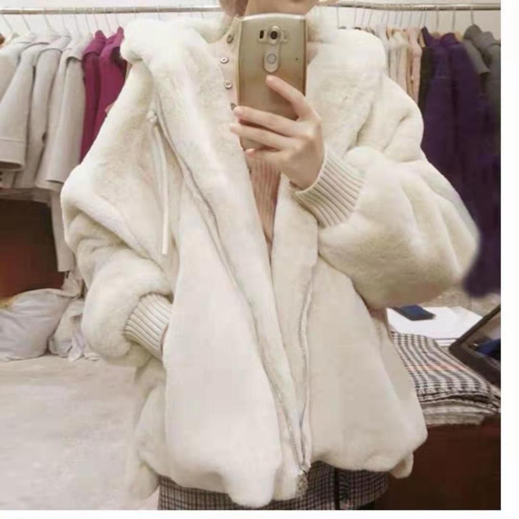 Autumn and Winter Lamb Fur Fur Plush Fashion Warm Jacket Imitation Otter Fur Hooded Loose Coat Jacket