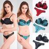 Flower Lace Womens Padded Bra Plunge Set Ladies Underwear Panties Sets Up Push