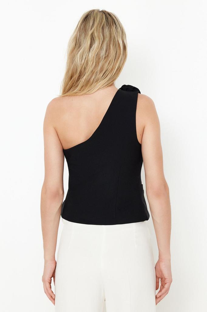 Women's Fashion Limited Edition Ecru Fitted One Shoulder Rose Detailed Woven Vest