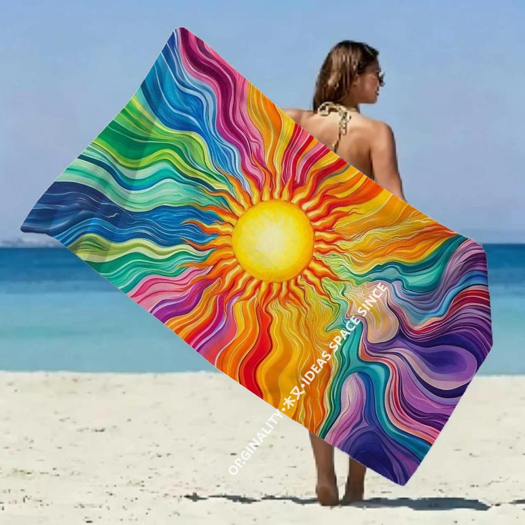 Psychedelic Rainbow Sun Beach Towel Patterned Sunscreen And Windproof Suitable For Swimming Pool Camping Travel