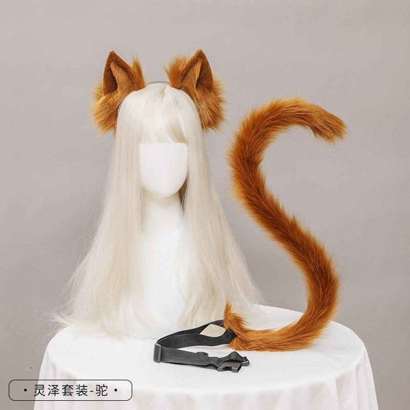 Кошачьи ушки кошачий хвост косплей украшения ручной работы имитация ушей животных ободок хвост набор аксессуаров