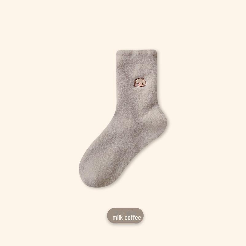 Женские носки для сна из норкового бархата Capybara — толстые, теплые и симпатичные носки-тапочки для зимы.