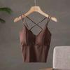 Ice SilkTank Top Chest Pad Halter Crop Tops Women Summer Camisole Backless Camisole Fashion Tube Lady Sleeves Shorty Vest