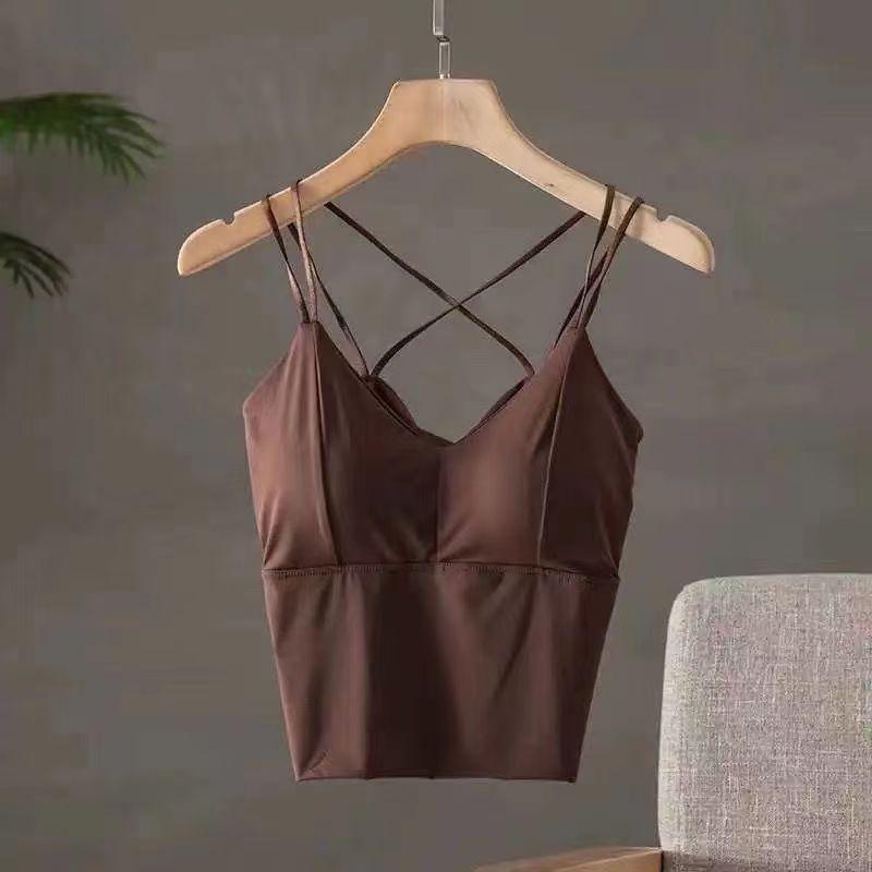 Ice SilkTank Top Chest Pad Halter Crop Tops Women Summer Camisole Backless Camisole Fashion Tube Lady Sleeves Shorty Vest