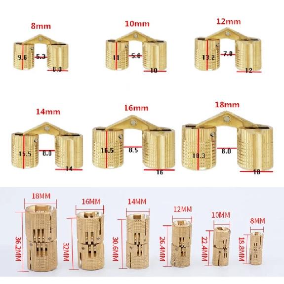 2pcs 8-18mm Copper Barrel Hinges Concealed Cabinet Hidden Invisible Brass Door Hinges For Furniture Hardware Gift Box