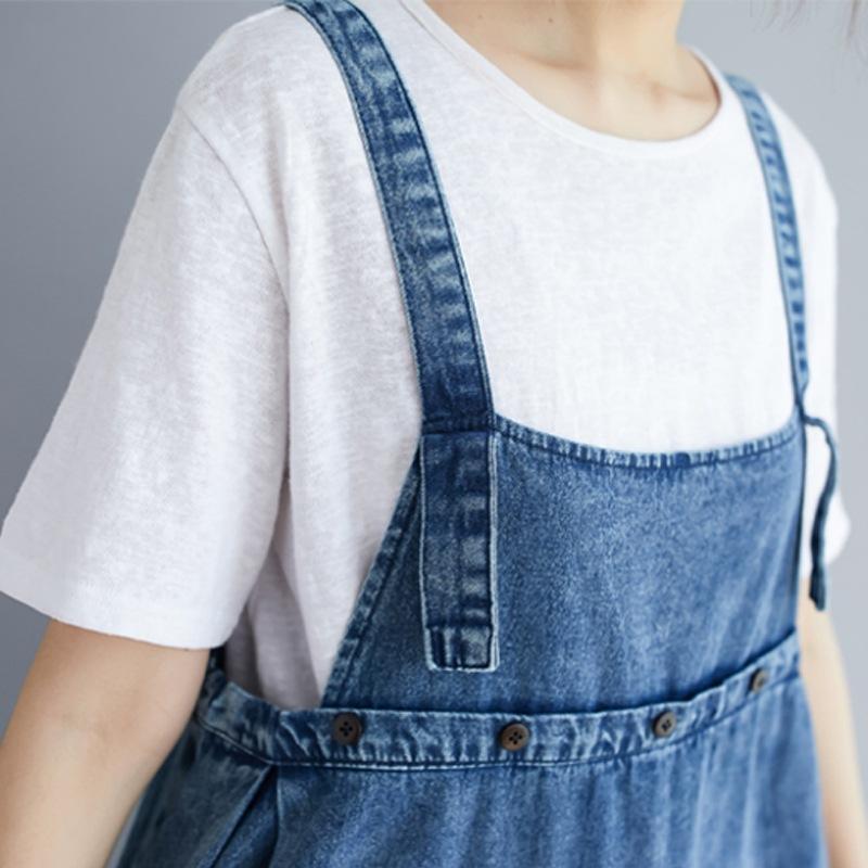 2025 весна и лето новая корейская версия джинсовая лямка средней и длинной универсальной свободной маятниковой однотонной тонкой юбки