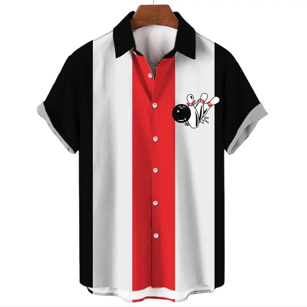 Модная мужская рубашка с принтом в виде шара для боулинга, летняя мужская одежда с короткими рукавами, свободная блузка на пуговицах, рубашки