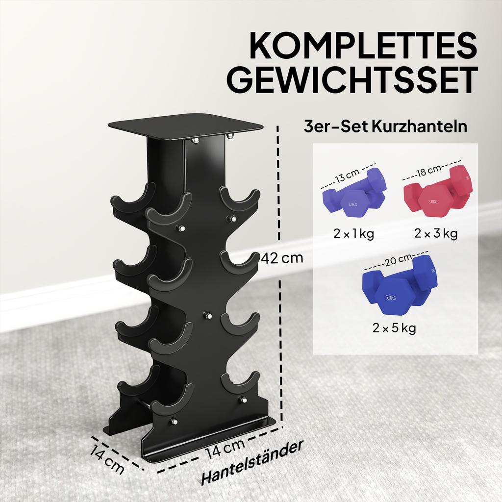Dumbbell Set 3 Pairs of Dumbbells with Storage Stand Non-Slip Grip, 1-5 kg Hexagon