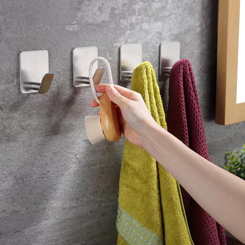 Stainless Steel Bathroom Robe Hooks Adhesive Wall Hook Towel holder Bathroom Kitchen Hardware Multi-Purpose Hanger Hook