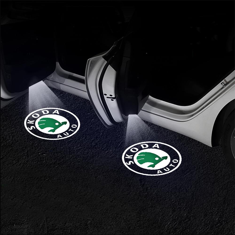 UMH1 Car Door Projector Lamps LED Welcome Shadow Lights For Skoda Karop Rapid Fabia 1 2 Superb Octavia Kamiq Scala Kodiaq Roomster S