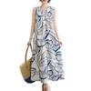 Sleeveless Maxi Size L [UQQA] Women's Dress, Summer, V-Neck, Length, Resort, Pockets, All-Over Print, Long, Relaxed, Date, Lightweight, Girly,