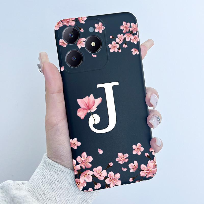 Милый Чехол с Цветочным Принтом для Realme C63 C61 Чехол из ТПУ для Realme Narzo N63 RMX3939 RMX3930 Мягкий Силикон Модный Чехол с Буквами