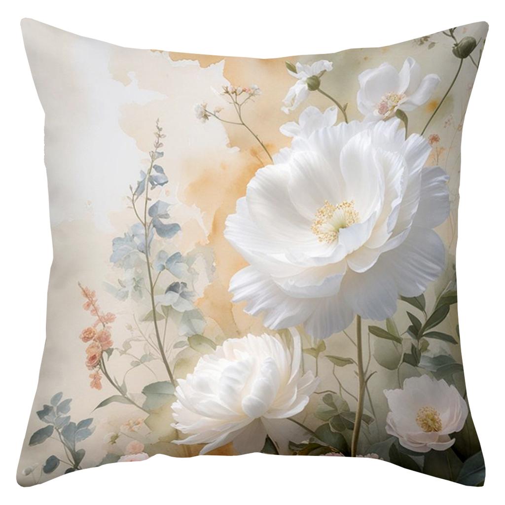 Floral Patterned Throw Pillows With White Flowers Decor Polyester pillowcase, sofa decorative cushion cov Headboard Pillow