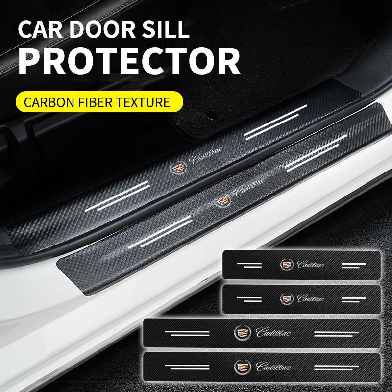 4Pcs Carbon Fiber Car Door Threshold Plate Stickers for Cadillac Escalade CTS DTS STS XTS ATS BLS SLS Deville CT5 CT6 XT5 XT6