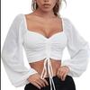Ladies Casual Solid Color Square Neck Pullover Mesh Splicing Sexy Fashion Top