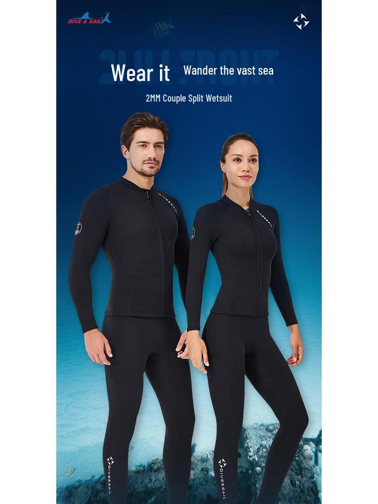 2MM Men's & Women's Long Sleeve Split Top Diving Suit - Thickened for Cold Protection, Ideal for Swimming, Snorkeling, Surfing.