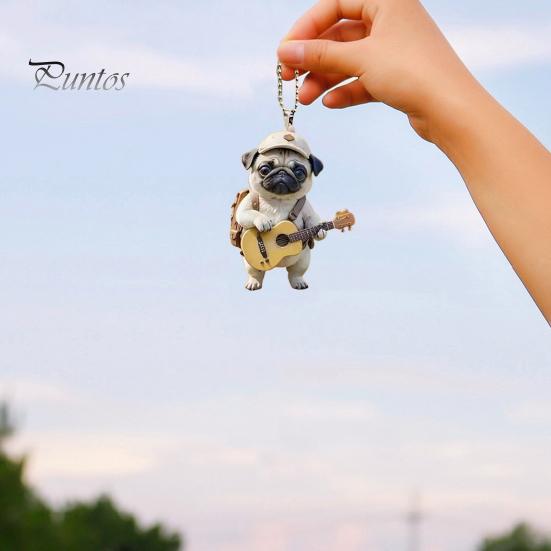 Гитара Собака Акриловые подвесные украшения для дома, комнатная рождественская елка, зеркало заднего вида автомобиля, 2D, плоский мопс, щенок, подвесное украшение, мультяшное животное, подвеска