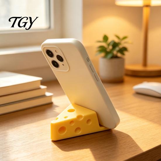 Нескользящая подставка для телефона 3D-печать Держатель для сыра, Милый мини-держатель с кольцом-брелоком для просмотра видео на рабочем столе, Легкий портативный для планшета Офисный стол
