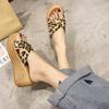 Wearing Wedge Heels Slippers Women's Shoes Summer New Leopard Print Muffin One-word Drag Thick-soled Beach Cool Slippers