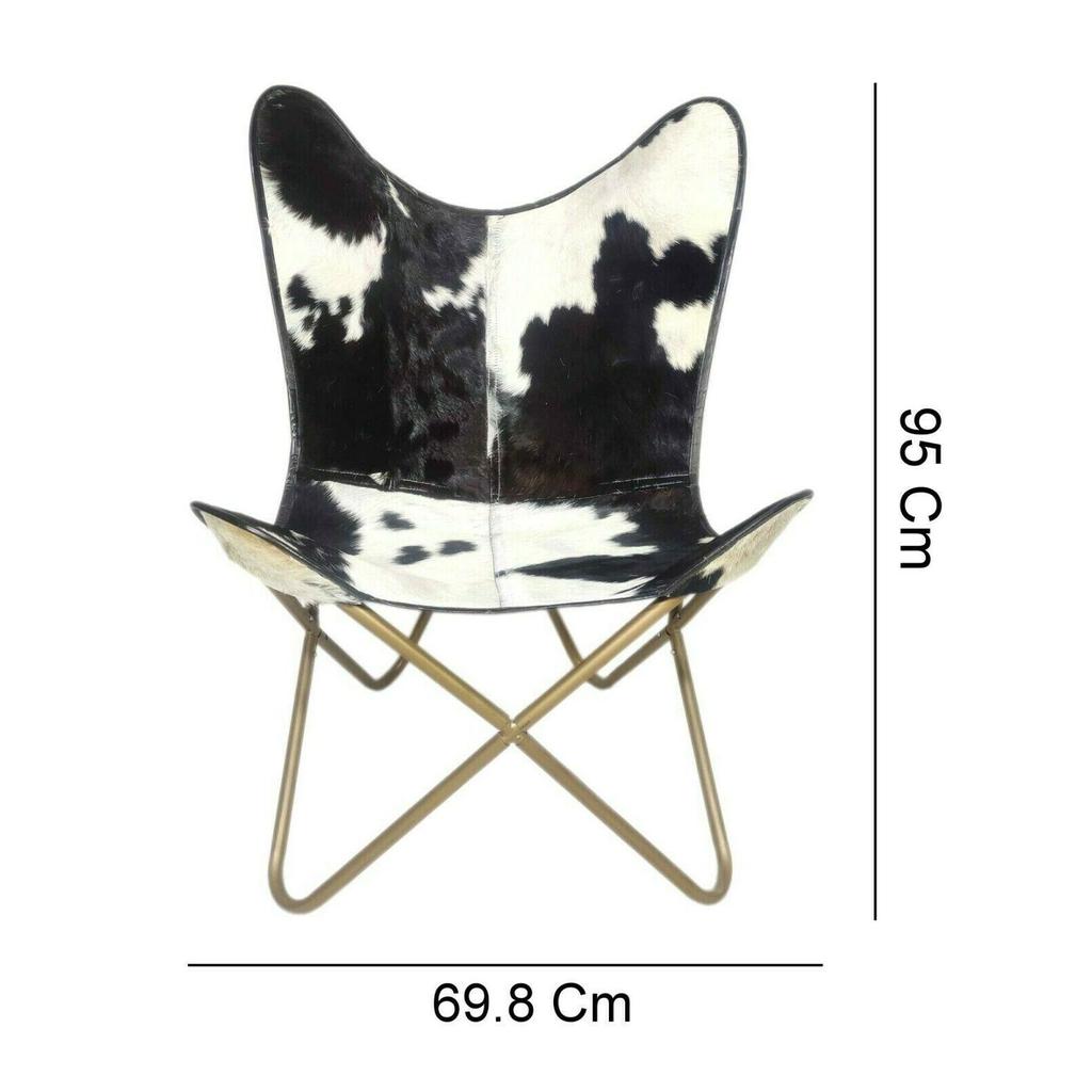 Vintage Cowhide Leather Butterfly Chair Sleeper Seat Relax Arm Chair Folding