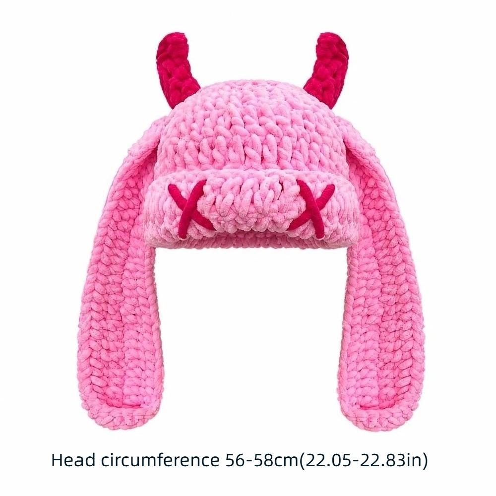 Soft Warm Little Devil Long Ears Cap Elastic Knit Warm Windproof Cap Cold Weather Wear