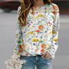 Fall Autumn Women'S Fashion O Neck Long Sleeve T-Shirt Loose Clothes Orange Flowers Print T Shirt For Girls Street
