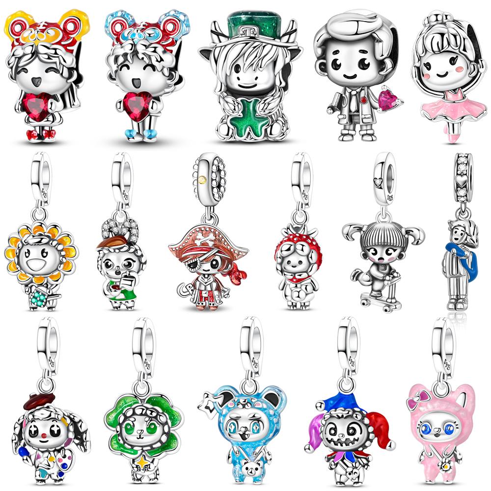 Милый шарм-подвеска в виде балерины медно-розового цвета и куклы-клевера с четырьмя лепестками на удачу, подходит для оригинального браслета, сделай сам, уникальный ювелирный подарок