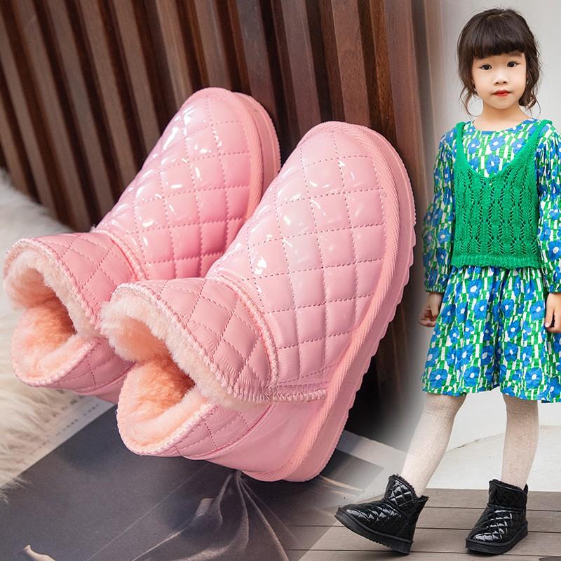 Kids Winter Snow Boots Girls Boys Warm Fleece-Lined Waterproof Short With Rubber Sole