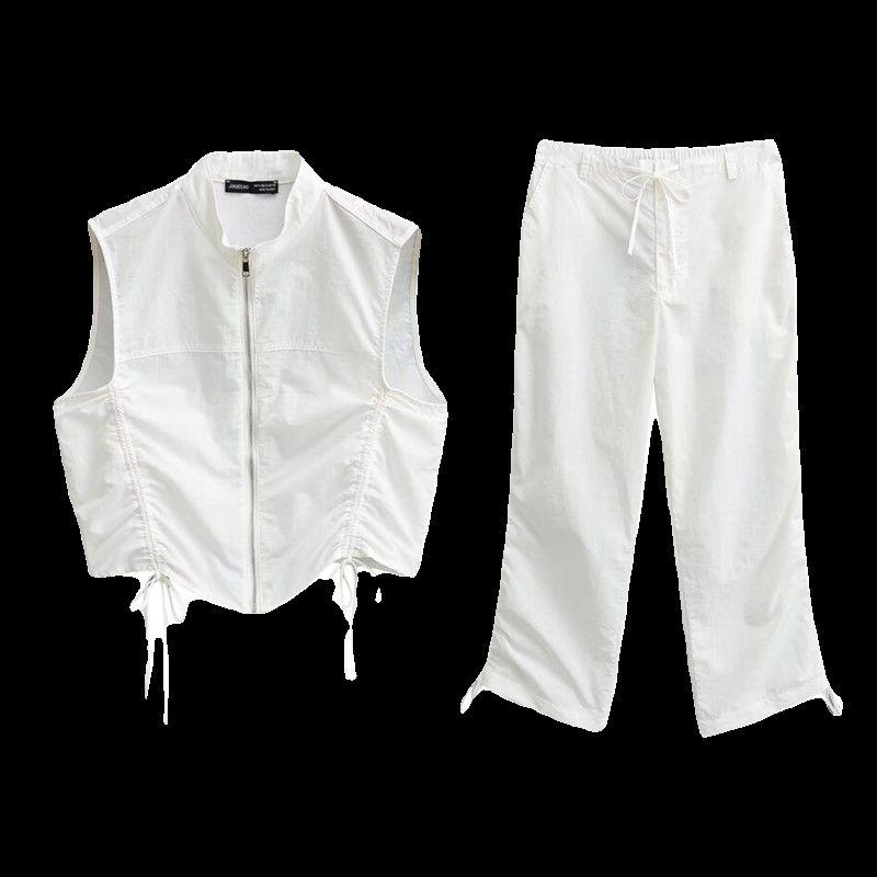 Fashion Style 2024 Spring New Women's Clothing Zipper Stand Collar Sleeveless Vest High Waist Pants 4749709