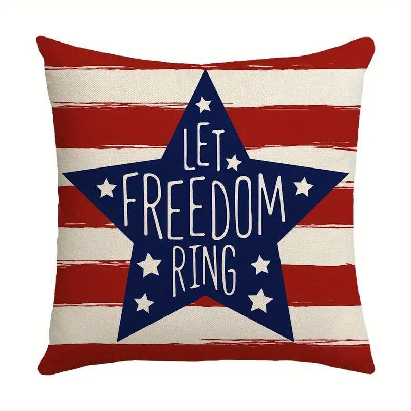 American Independence Day Linen Pillowcase - Festive Square Cushion Cover