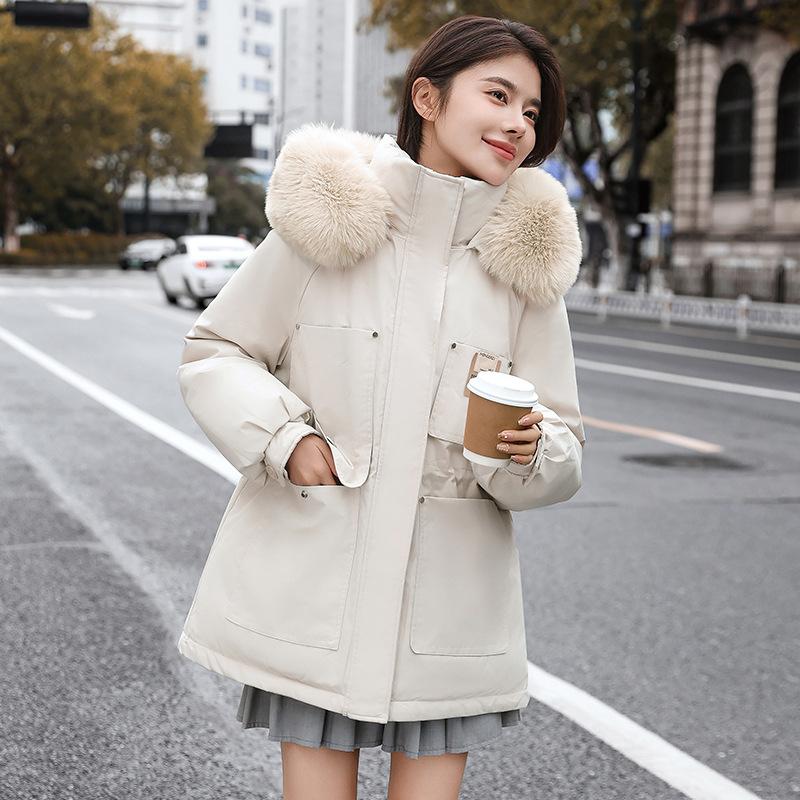 Pie Overcome Women's Winter New Korean Version Waist Thin Hooded Big Fur Collar Velvet Cotton Jacket Cotton Coat