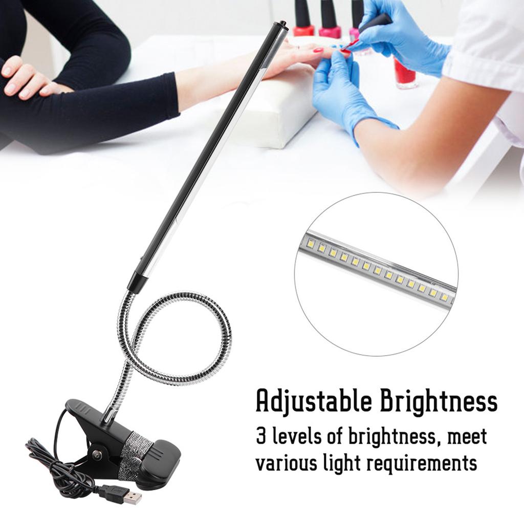 Portable USB LED Clip Table Lamp Adjustable Desk Light for TattooManicure makeupBlack