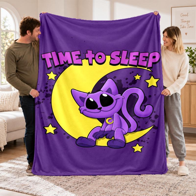 Flannel Fleece Blanket with CatNap Design, Soft Lightweight Throw for Bed Sofa Travel