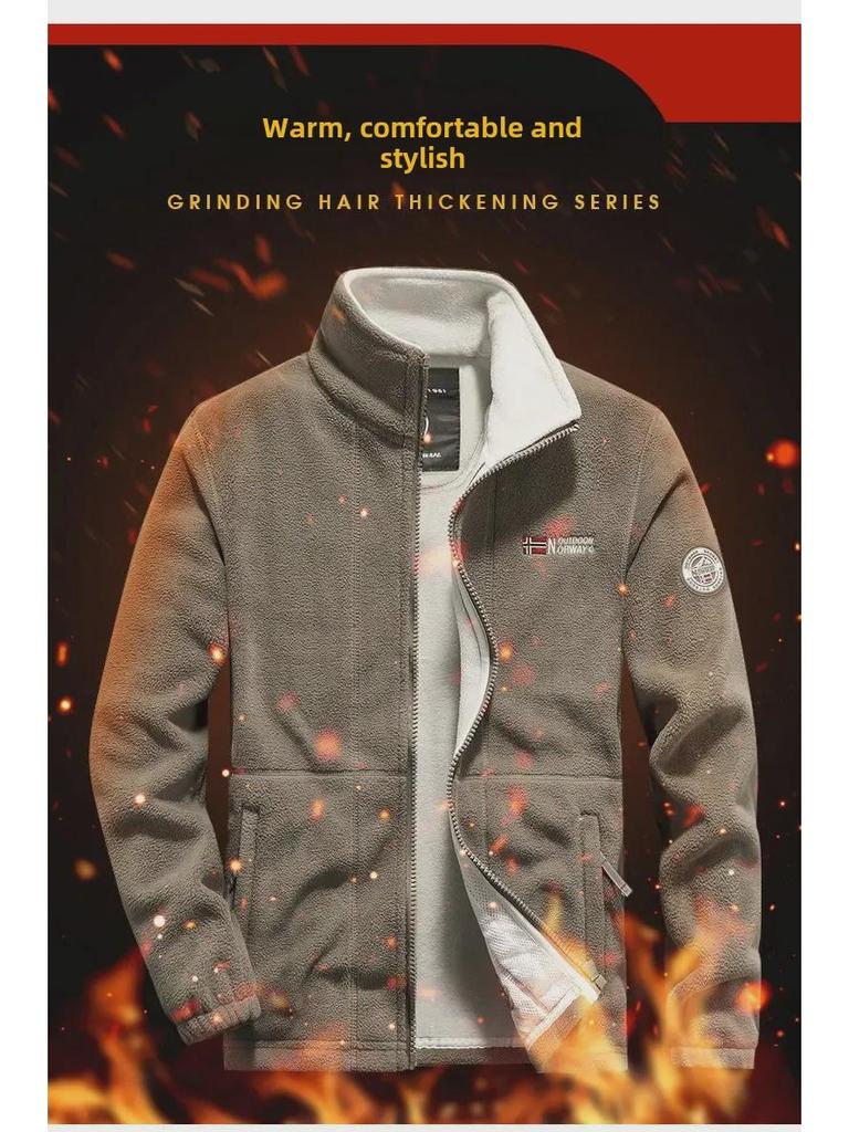 Мужская флисовая куртка: Утолщенная толстовка из овечьего флиса для отдыха на свежем воздухе весной, осенью и зимой