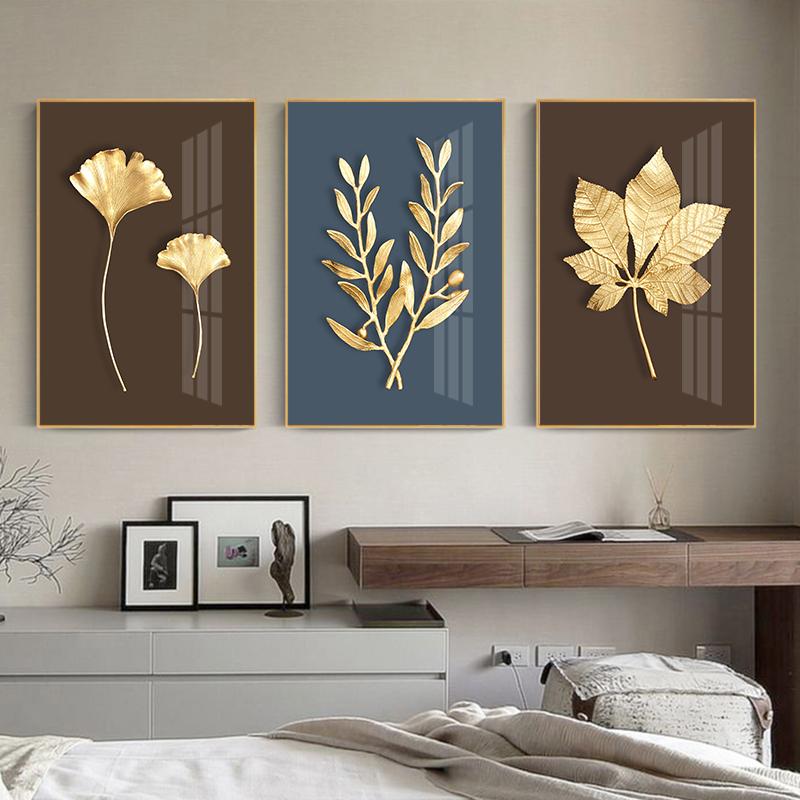 Abstract Plant Flower Wall Art Luxurious Golden Ginkgo Maple Leaves Poster Prints Home Living Room Wall Decor Picture No Frame