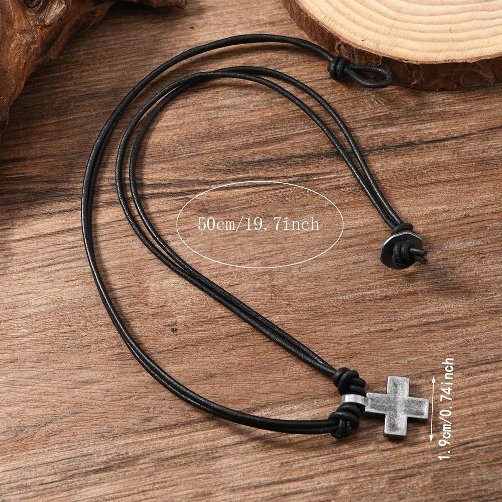 Handmade Craft Rope Leather Necklace Simple Braided Cross Necklace Cross Pendant Necklace  Gifts
