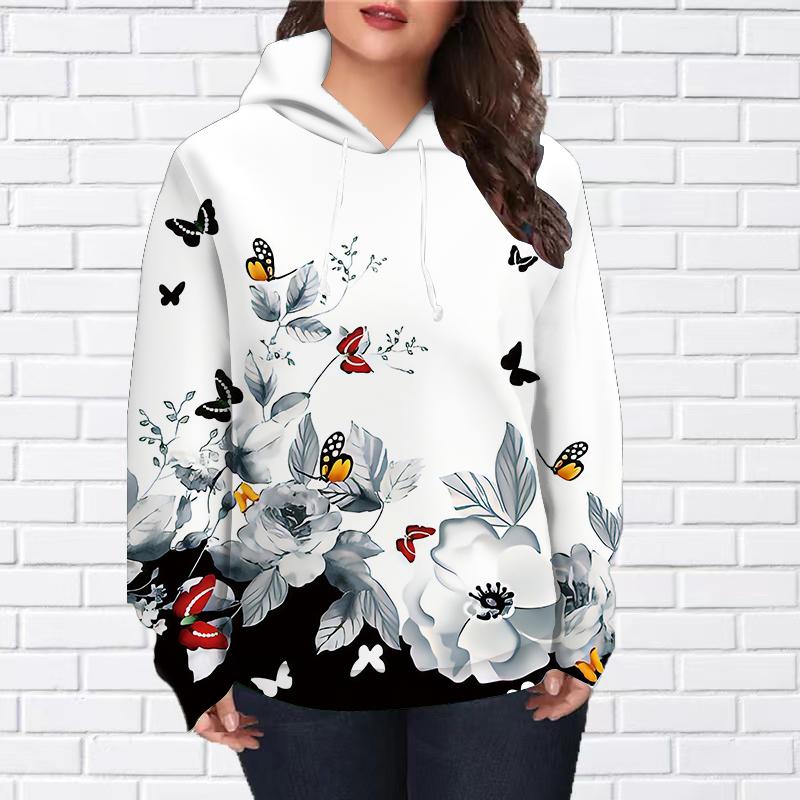 Женская мода Подсолнух Бабочка Принт Свободные Толстовки Топы Блузка Свитшот Повседневный Длинный Рукав Пуловер Топы