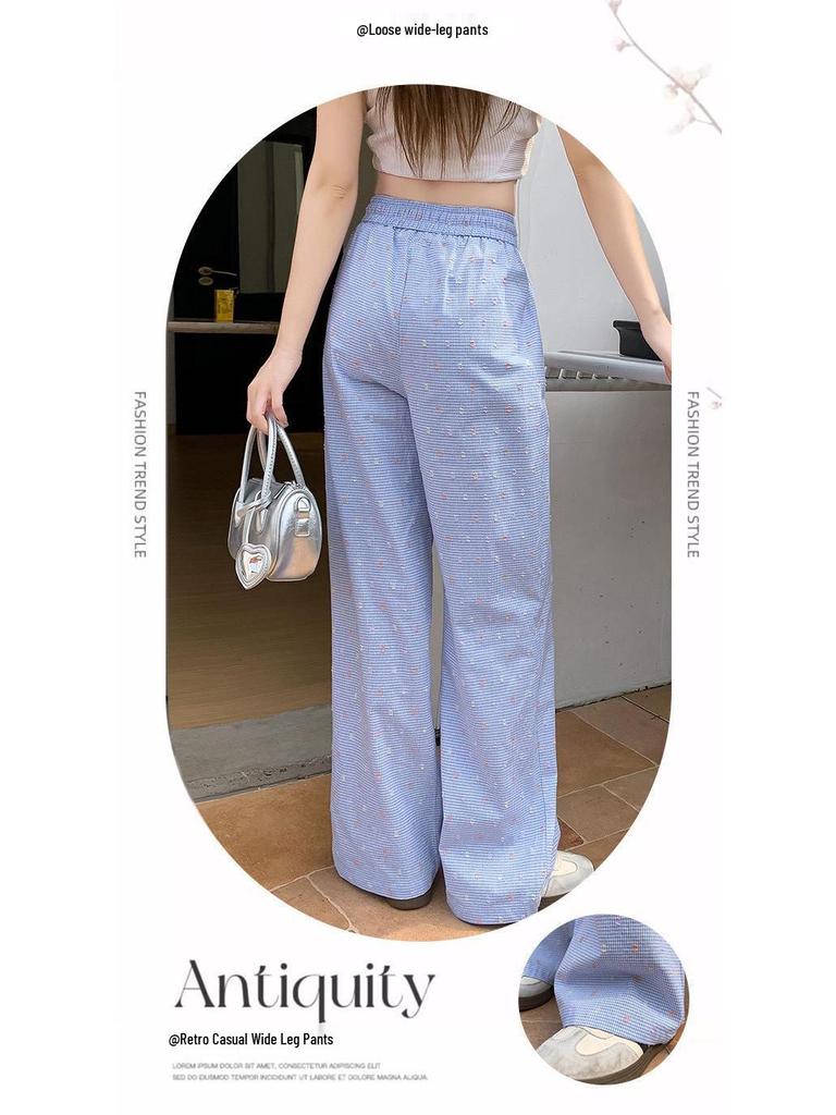 Красочные брюки в горошек с широкими штанинами и высокой талией для женщин - Весна 2025, стиль дофамин