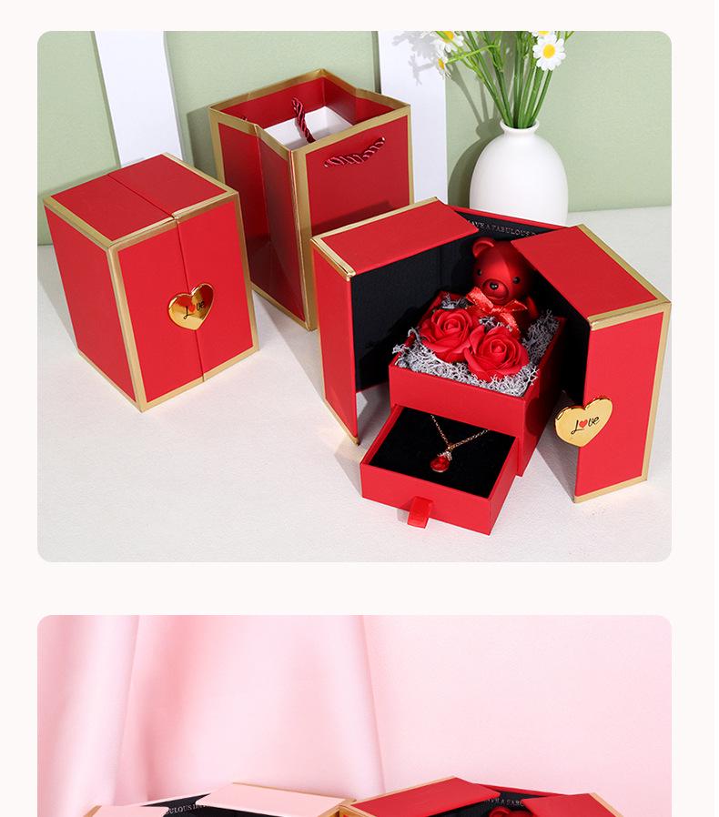 Подарочная коробка «Маленький медвежонок» с двойными дверцами: Сохраненная роза и ящик для украшений на дни рождения и День святого Валентина