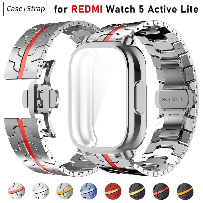 Чехол+Ремешок Для Redmi Watch 5 Active Мягкий ТПУ Чехол Для Xiaomi Redmi Watch 5 Lite Роскошный Металлический Ремешок Для Часов Браслет из Нержавеющей Стали
