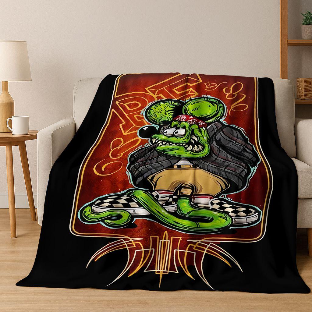 3D Бунтарский RAT FINK Автомобильный Знак Мультяшное Фланелевое Одеяло, Теплое и Уютное Мягкое Плед для Дома Спальни Кровати Дивана Покрывало для Пикника
