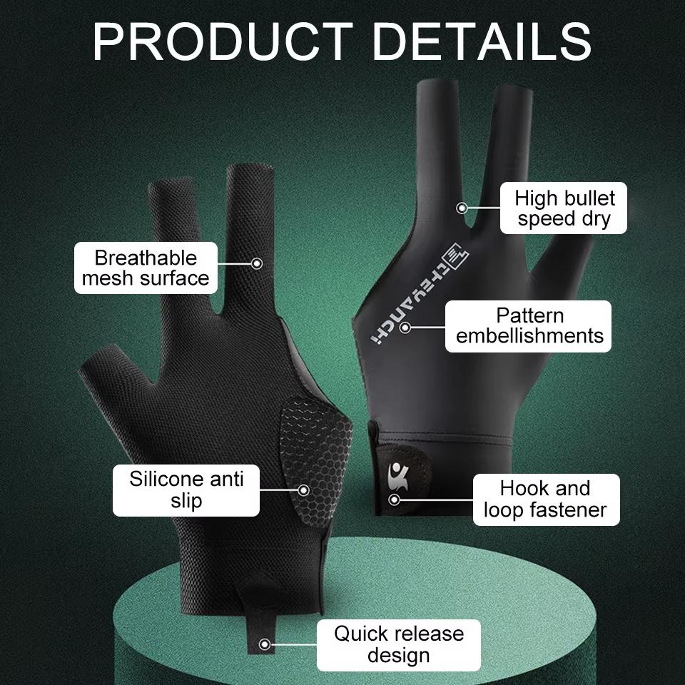 GETINFIT 1PC Billiard Glove Three Fingers Breathable Anti-Slip Snooker Table Quick-Drying Breathable Silicone Anti-Slip Material