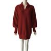 Womens Oversized Knit Sweater Dress With Turn-Down Collar Long Sleeve Loose Fit Mid-Length Solid Color